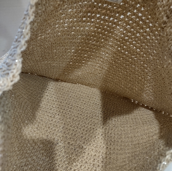 NWOT Merona Straw Packable Shoulder Bag w/Silver & Leather Straps Beach/Travel - Picture 5 of 9